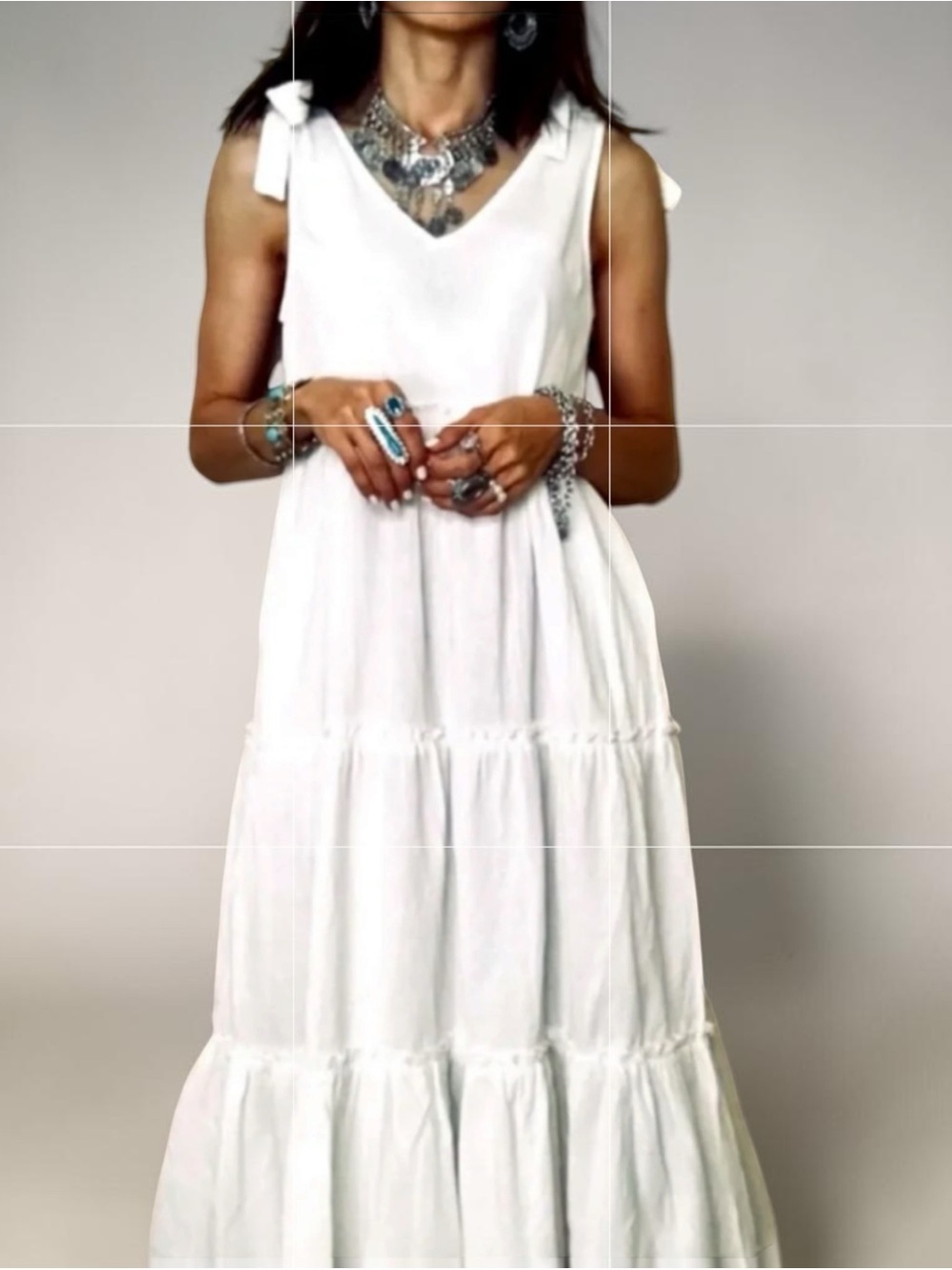 Label of Love White Bow Tie Tiered Ruffle Midi Dress Sz M Boho Cotton Casual